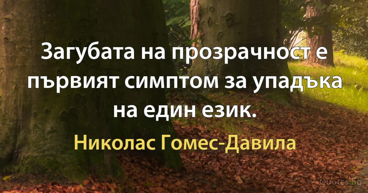 Загубата на прозрачност е първият симптом за упадъка на един език. (Николас Гомес-Давила)