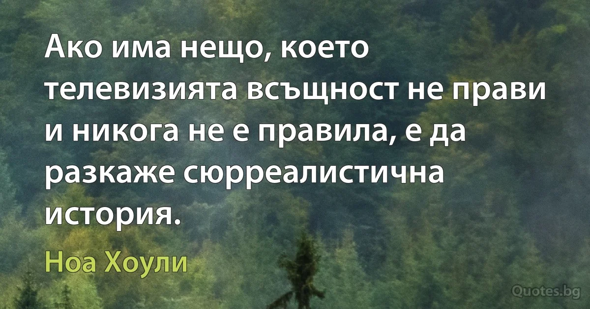 Ако има нещо, което телевизията всъщност не прави и никога не е правила, е да разкаже сюрреалистична история. (Ноа Хоули)