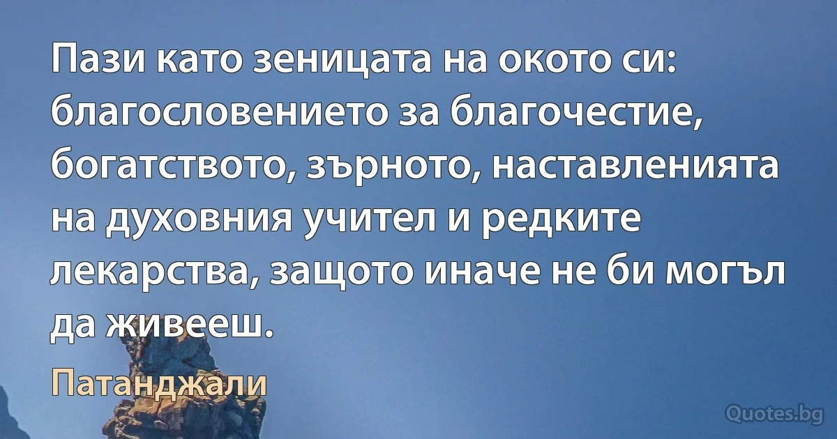 Пази като зеницата на окото си: благословението за благочестие, богатството, зърното, наставленията на духовния учител и редките лекарства, защото иначе не би могъл да живееш. (Патанджали)