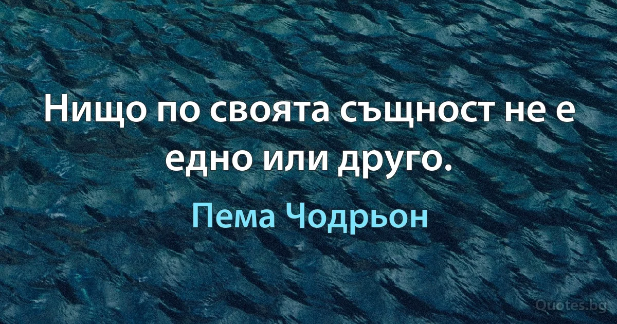 Нищо по своята същност не е едно или друго. (Пема Чодрьон)