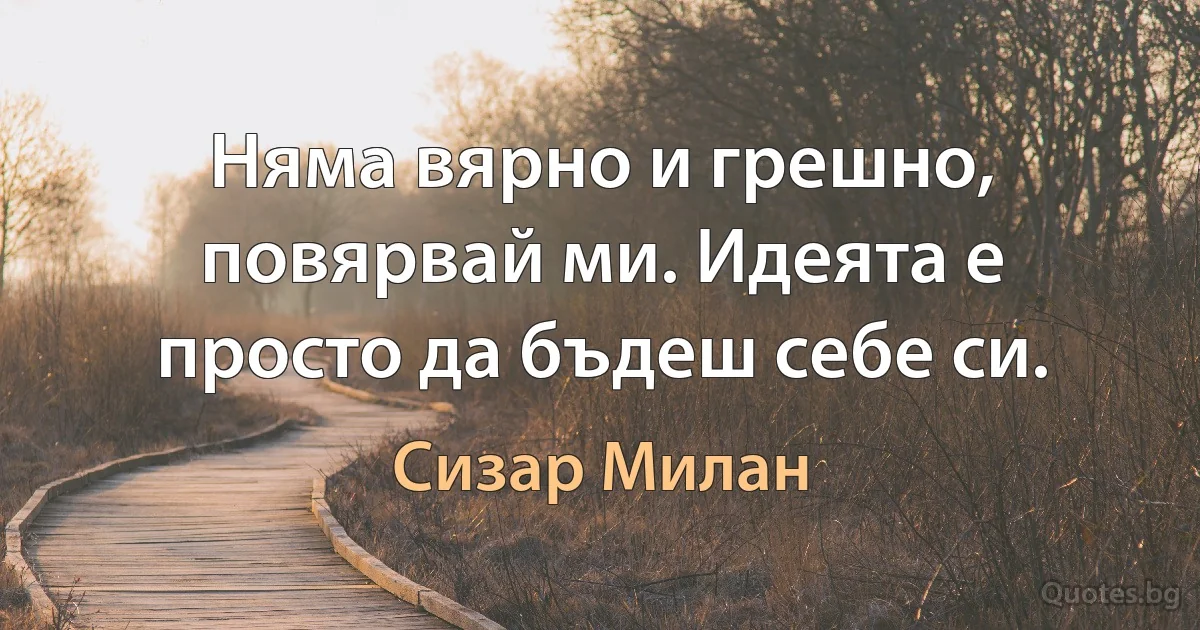 Няма вярно и грешно, повярвай ми. Идеята е просто да бъдеш себе си. (Сизар Милан)