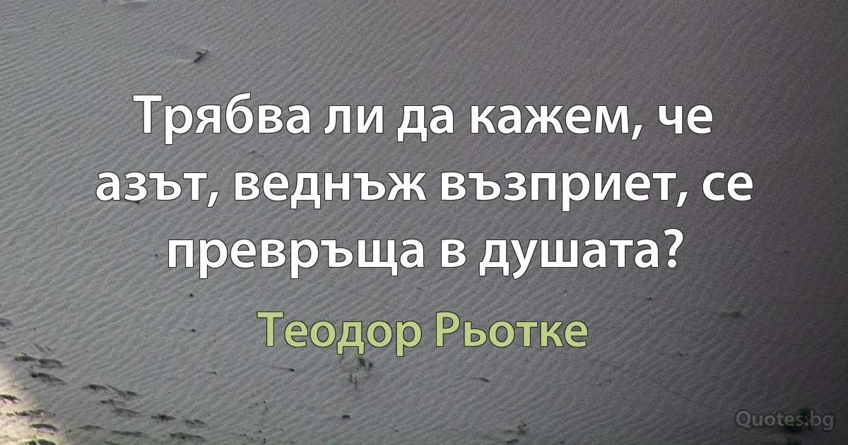 Трябва ли да кажем, че азът, веднъж възприет, се превръща в душата? (Теодор Рьотке)