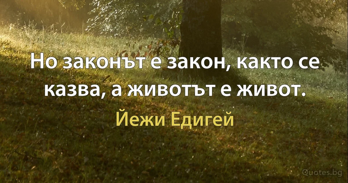 Но законът е закон, както се казва, а животът е живот. (Йежи Едигей)