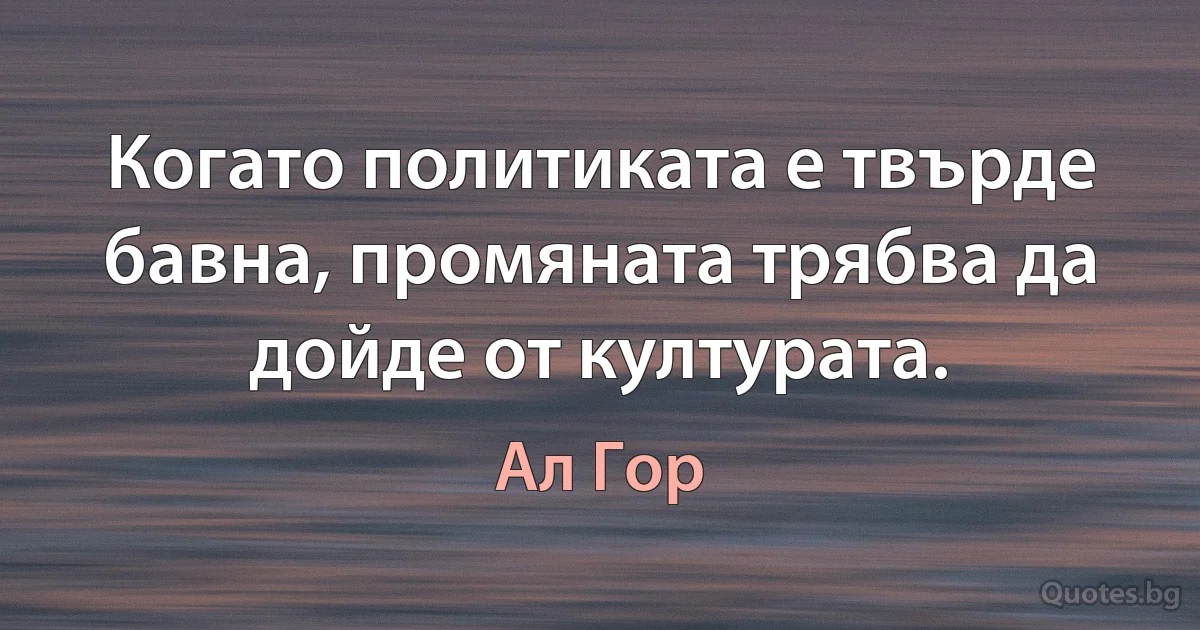 Когато политиката е твърде бавна, промяната трябва да дойде от културата. (Ал Гор)