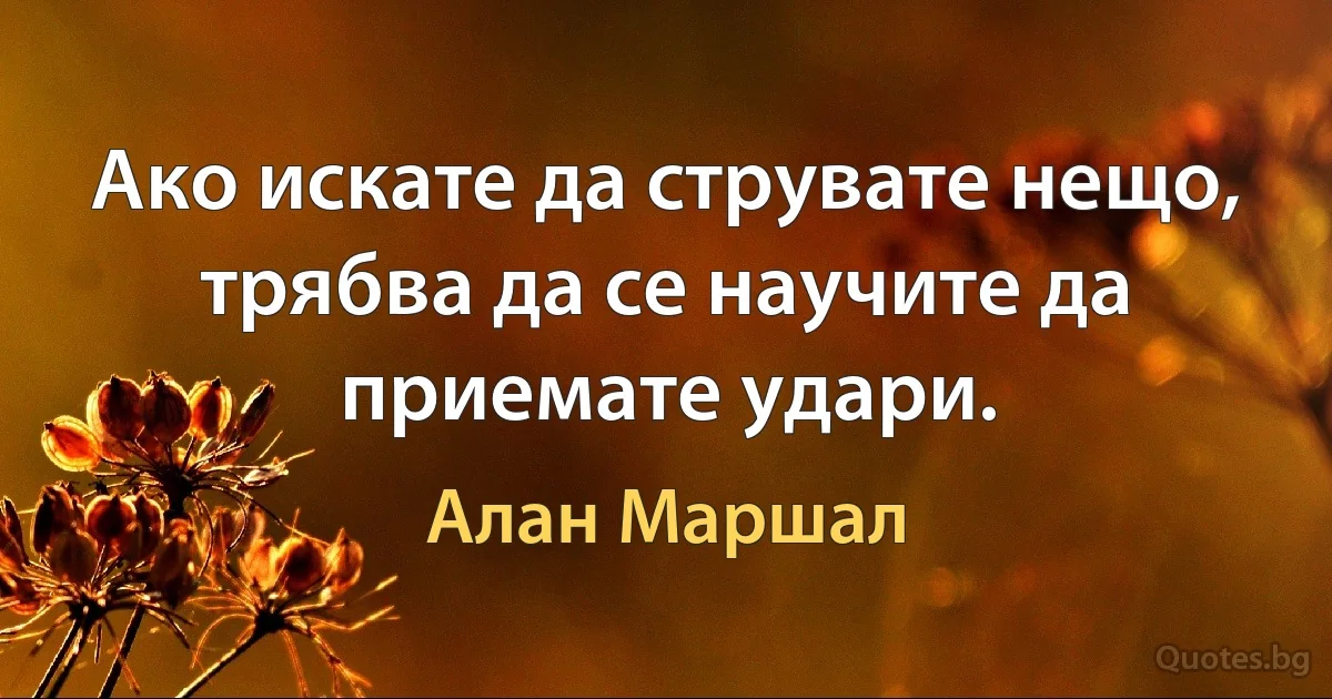 Ако искате да струвате нещо, трябва да се научите да приемате удари. (Алан Маршал)