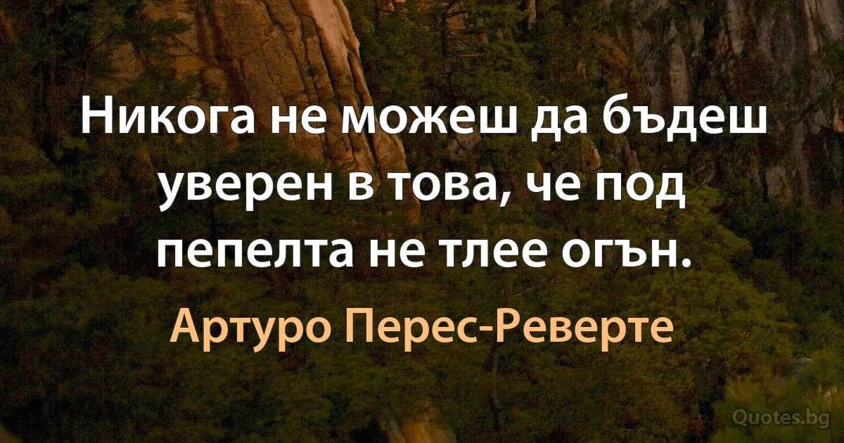 Никога не можеш да бъдеш уверен в това, че под пепелта не тлее огън. (Артуро Перес-Реверте)