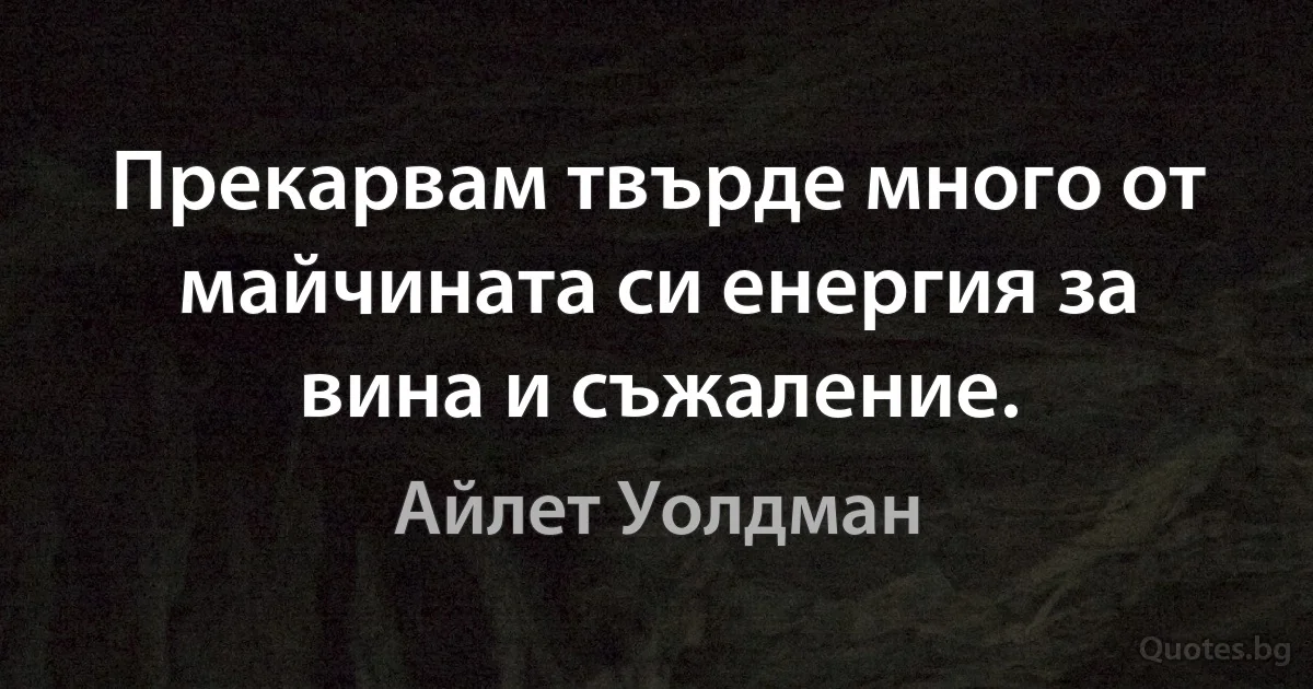 Прекарвам твърде много от майчината си енергия за вина и съжаление. (Айлет Уолдман)