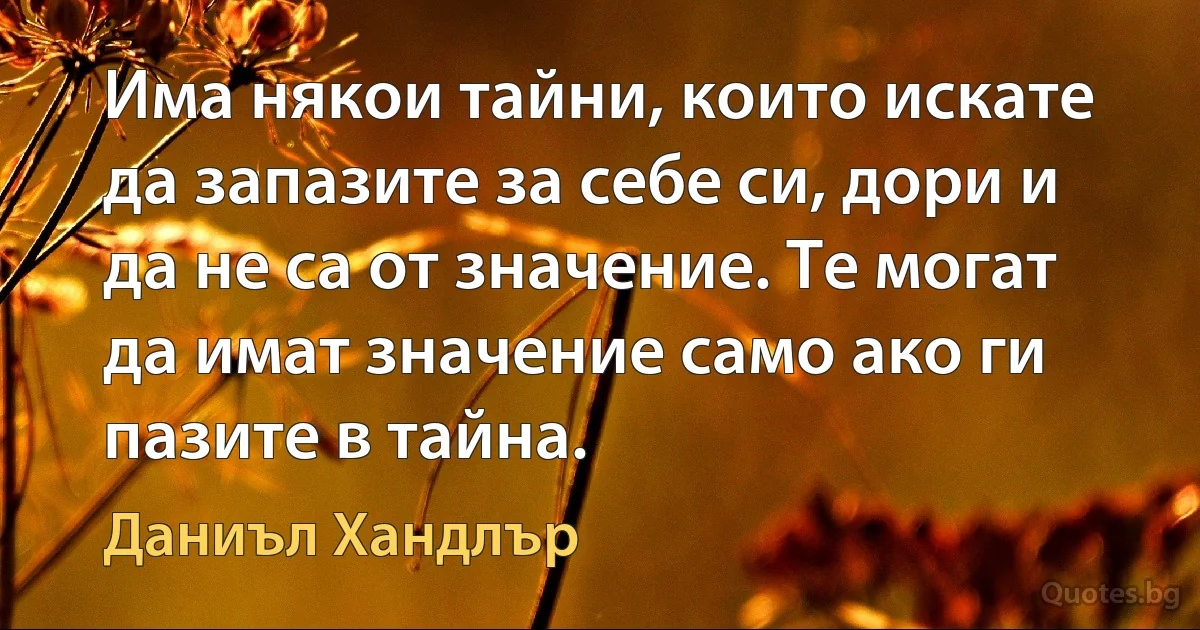 Има някои тайни, които искате да запазите за себе си, дори и да не са от значение. Те могат да имат значение само ако ги пазите в тайна. (Даниъл Хандлър)