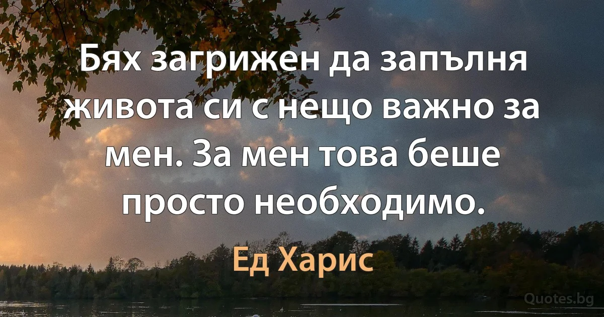 Бях загрижен да запълня живота си с нещо важно за мен. За мен това беше просто необходимо. (Ед Харис)