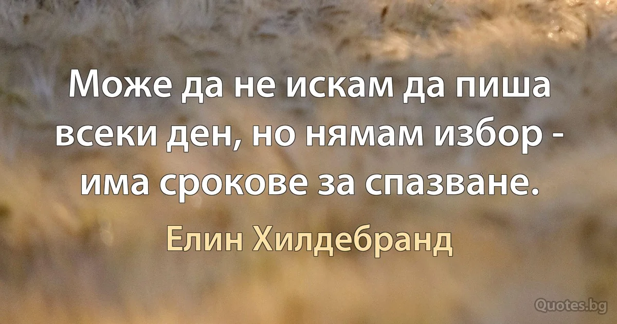 Може да не искам да пиша всеки ден, но нямам избор - има срокове за спазване. (Елин Хилдебранд)