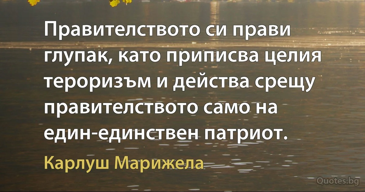 Правителството си прави глупак, като приписва целия тероризъм и действа срещу правителството само на един-единствен патриот. (Карлуш Марижела)