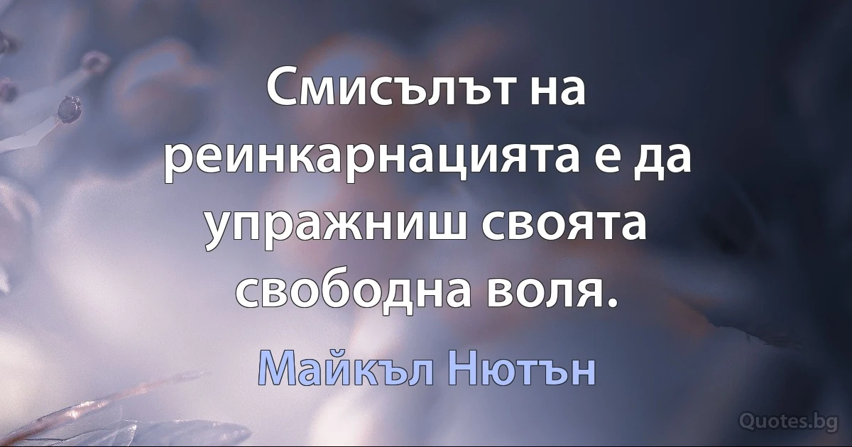 Смисълът на реинкарнацията е да упражниш своята свободна воля. (Майкъл Нютън)