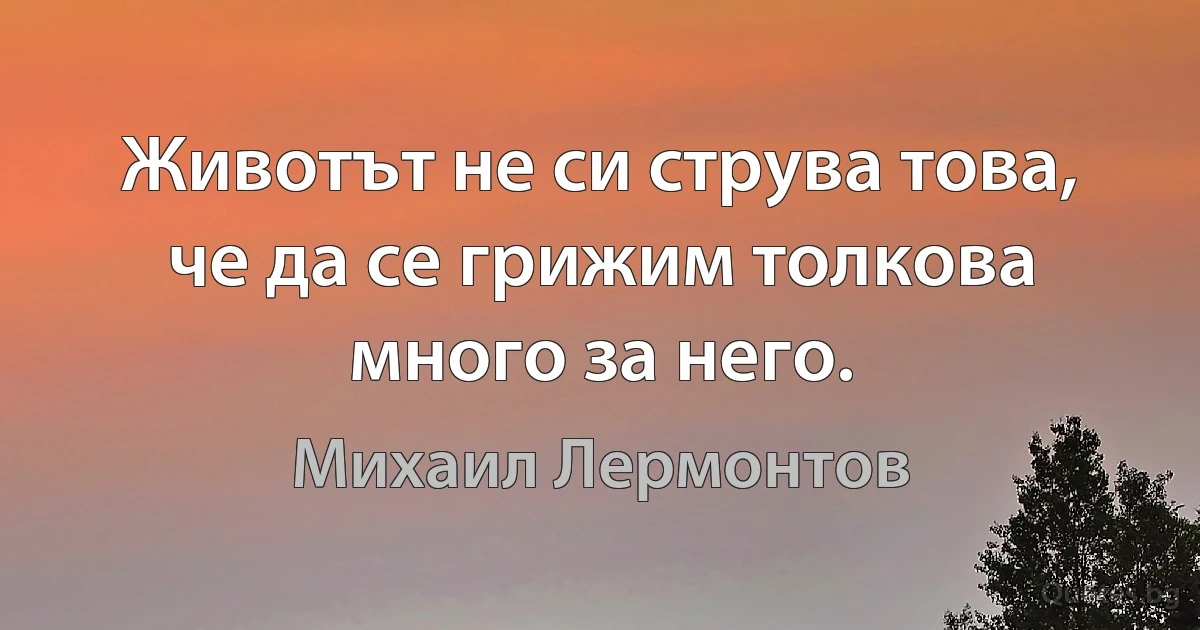 Животът не си струва това, че да се грижим толкова много за него. (Михаил Лермонтов)