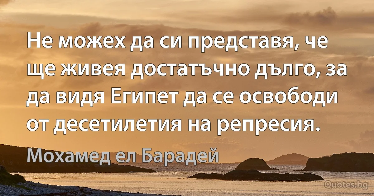 Не можех да си представя, че ще живея достатъчно дълго, за да видя Египет да се освободи от десетилетия на репресия. (Мохамед ел Барадей)