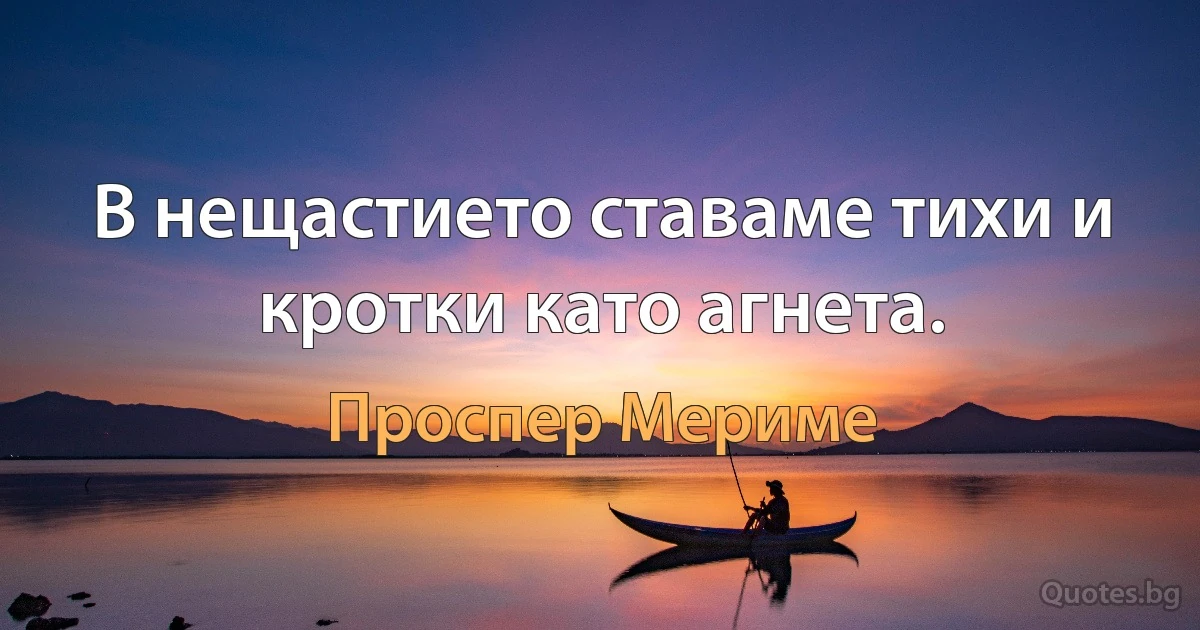 В нещастието ставаме тихи и кротки като агнета. (Проспер Мериме)