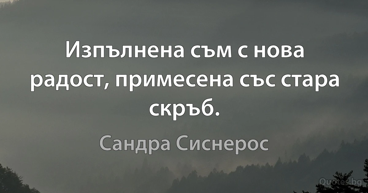 Изпълнена съм с нова радост, примесена със стара скръб. (Сандра Сиснерос)