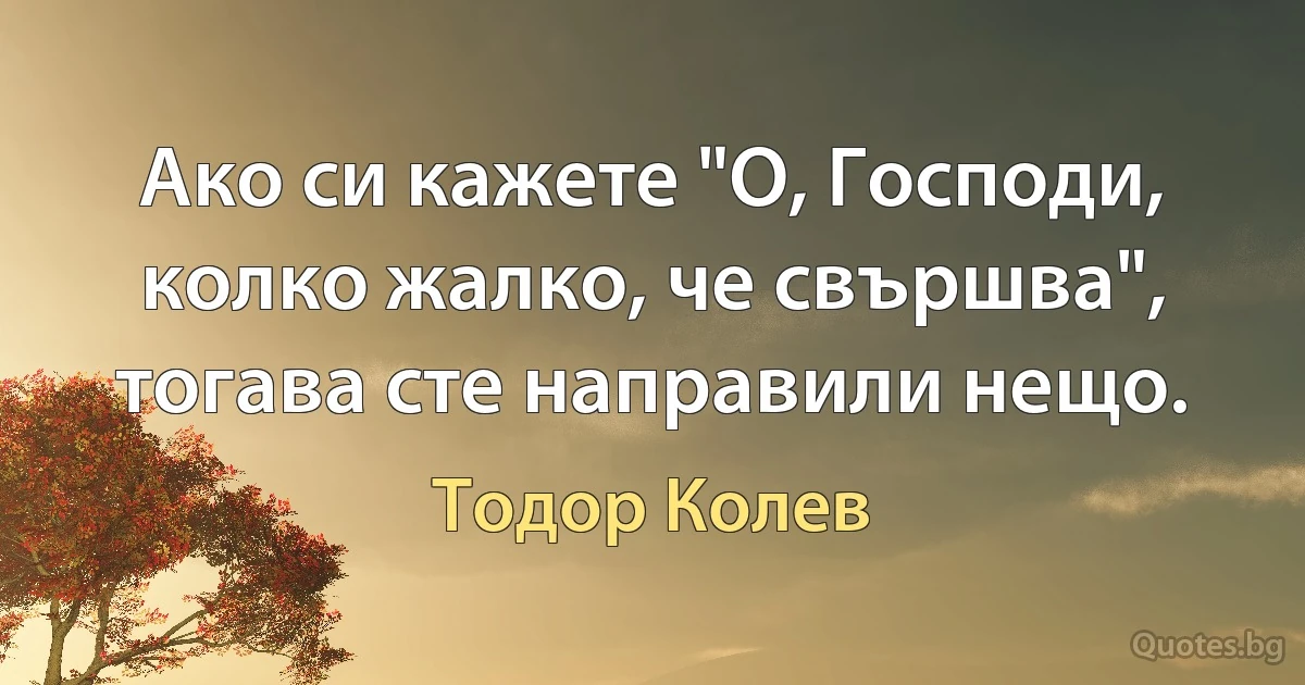 Ако си кажете "О, Господи, колко жалко, че свършва", тогава сте направили нещо. (Тодор Колев)