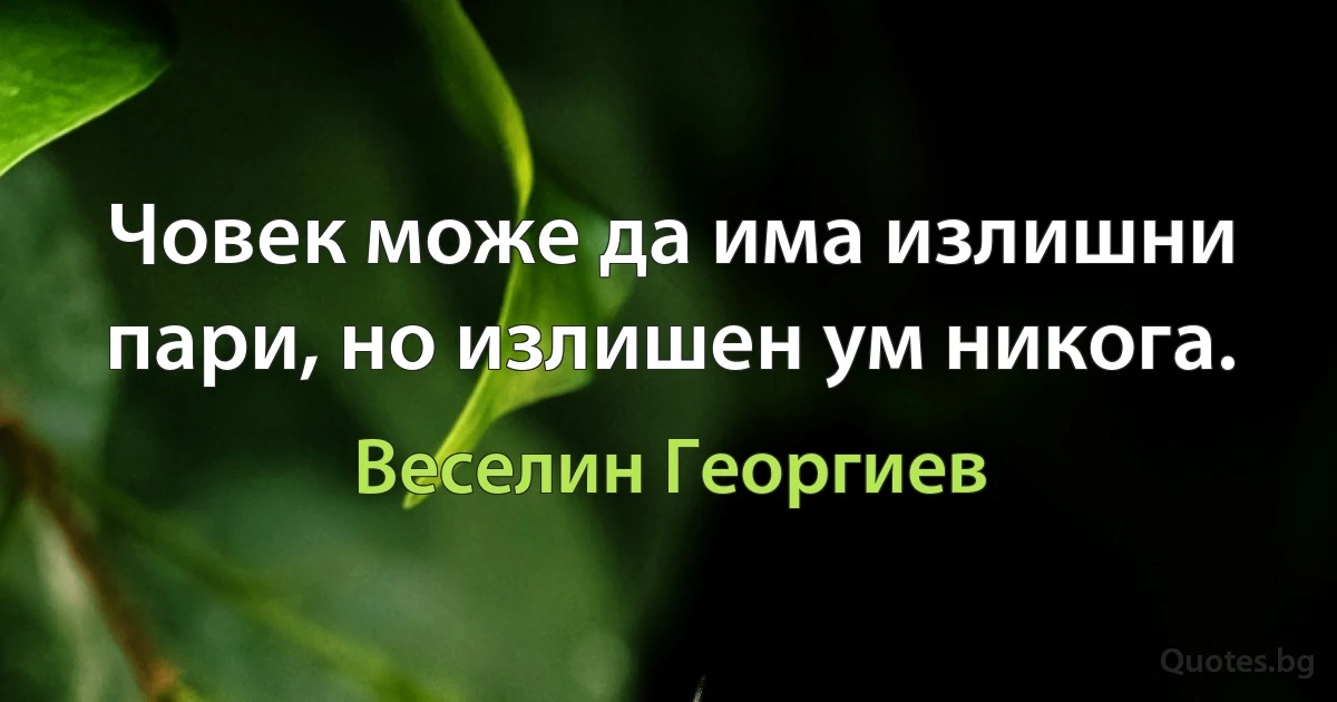 Човек може да има излишни пари, но излишен ум никога. (Веселин Георгиев)