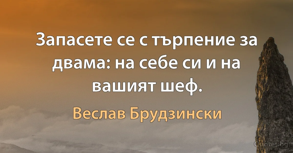 Запасете се с търпение за двама: на себе си и на вашият шеф. (Веслав Брудзински)