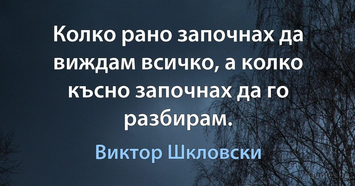 Колко рано започнах да виждам всичко, а колко късно започнах да го разбирам. (Виктор Шкловски)