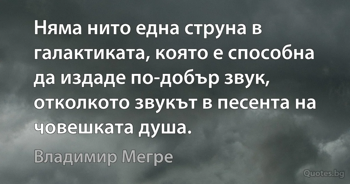 Няма нито една струна в галактиката, която е способна да издаде по-добър звук, отколкото звукът в песента на човешката душа. (Владимир Мегре)