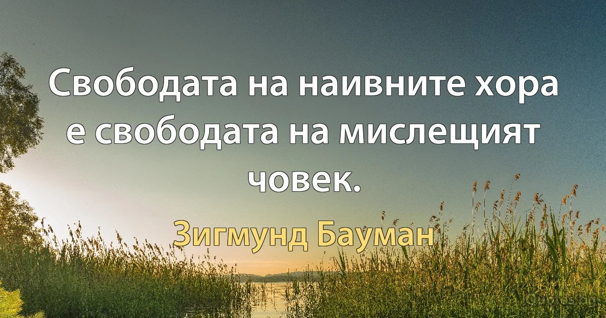 Свободата на наивните хора е свободата на мислещият човек. (Зигмунд Бауман)