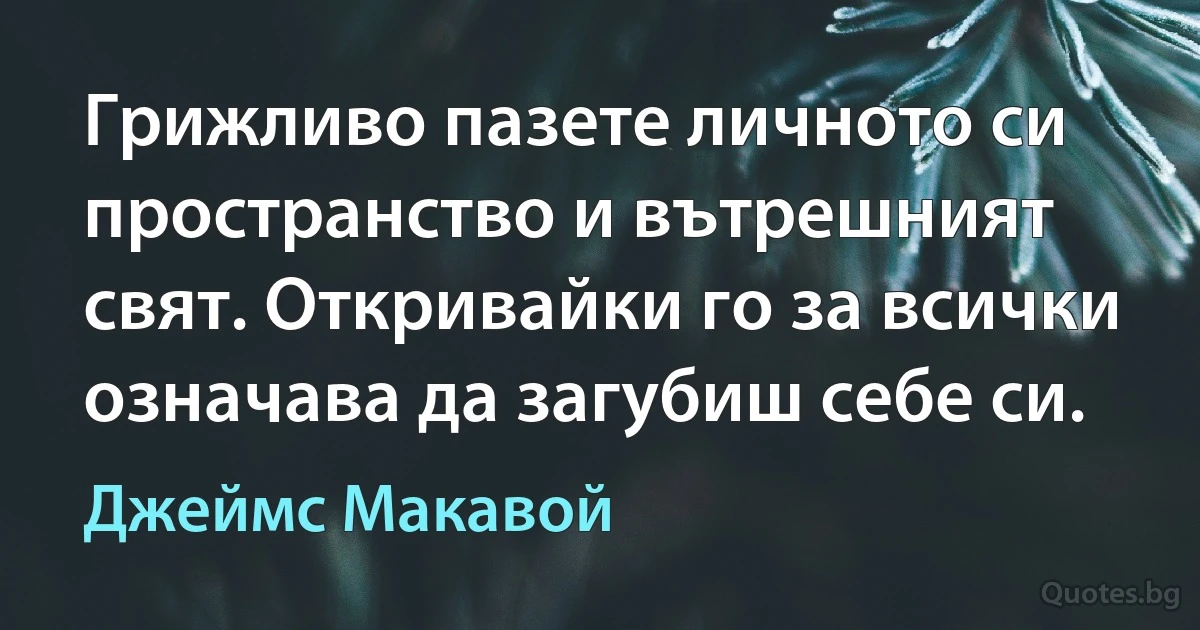 Грижливо пазете личното си пространство и вътрешният свят. Откривайки го за всички означава да загубиш себе си. (Джеймс Макавой)