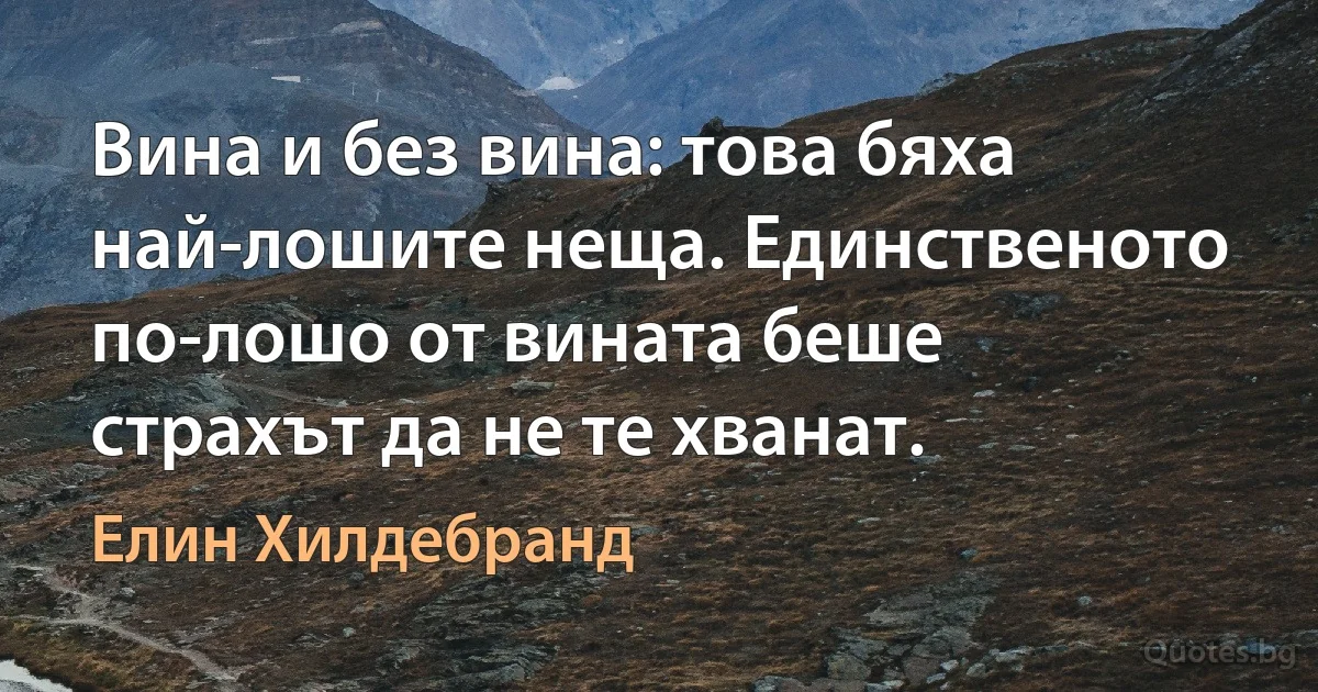 Вина и без вина: това бяха най-лошите неща. Единственото по-лошо от вината беше страхът да не те хванат. (Елин Хилдебранд)