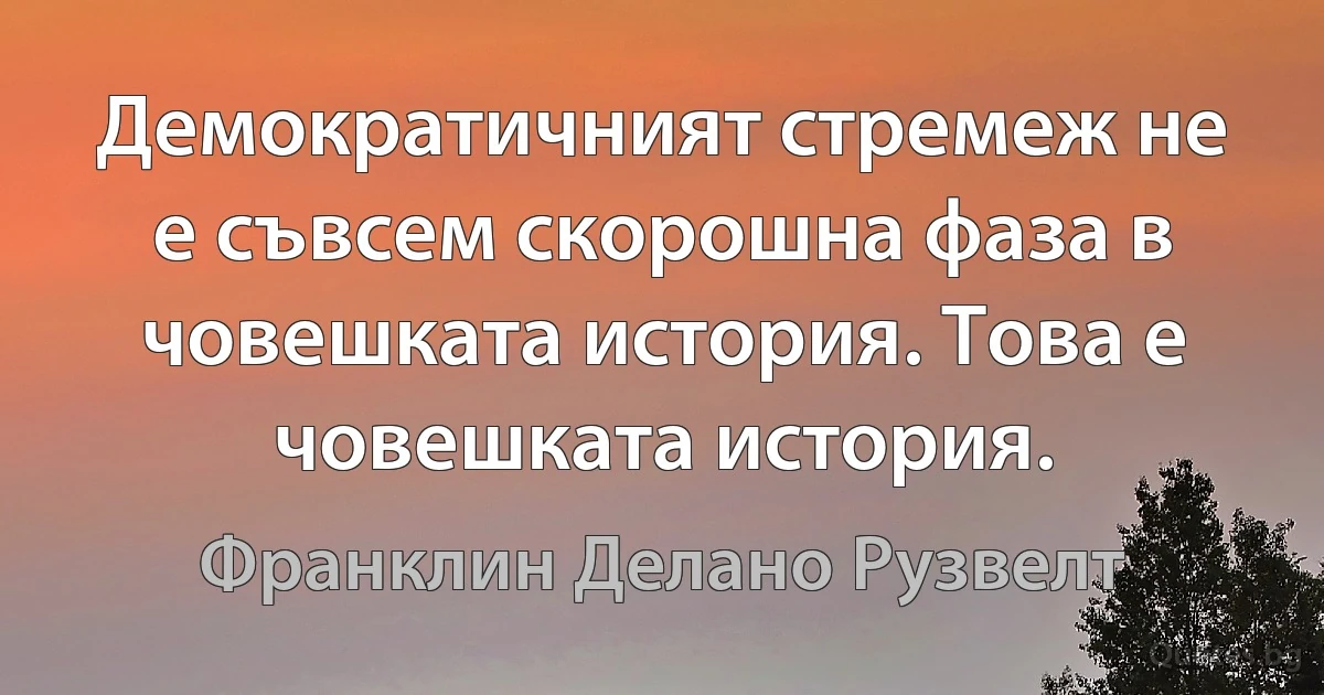 Демократичният стремеж не е съвсем скорошна фаза в човешката история. Това е човешката история. (Франклин Делано Рузвелт)