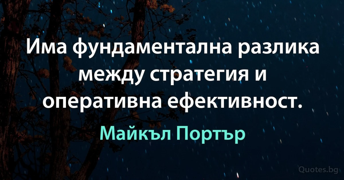 Има фундаментална разлика между стратегия и оперативна ефективност. (Майкъл Портър)