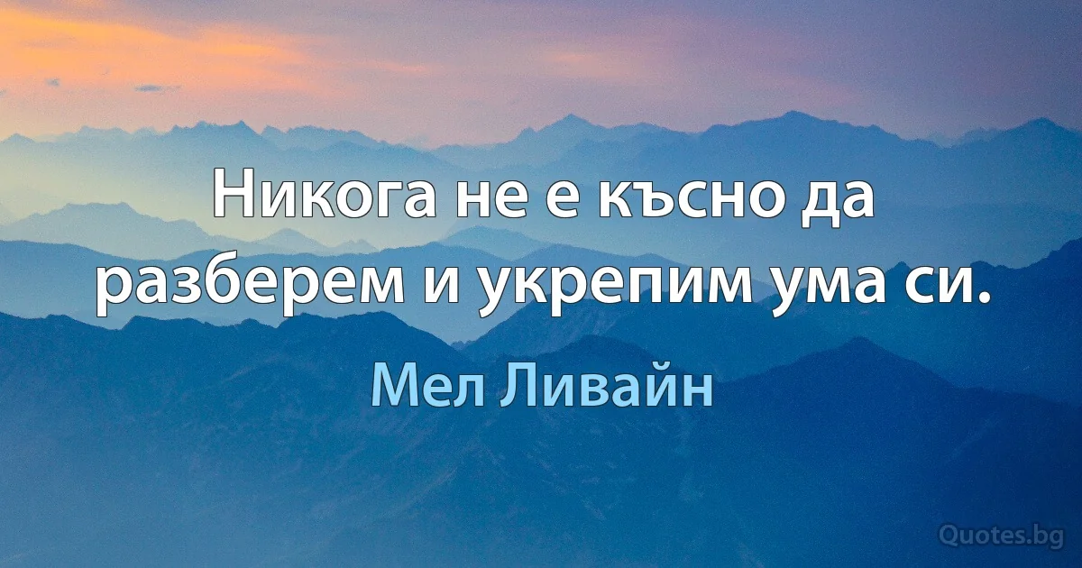 Никога не е късно да разберем и укрепим ума си. (Мел Ливайн)