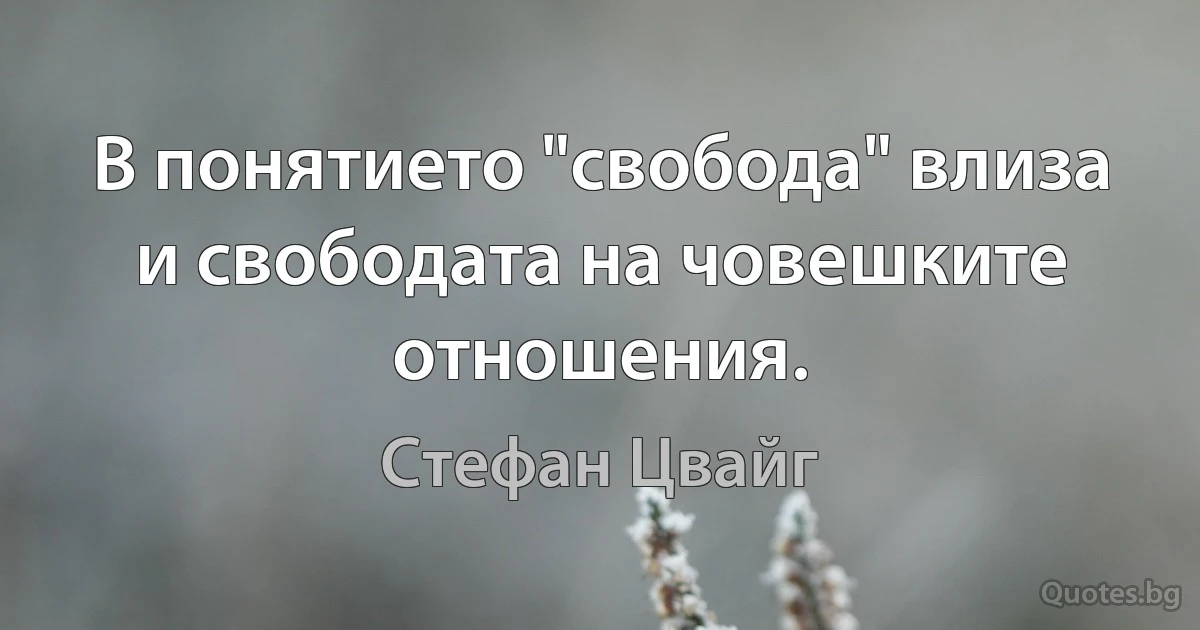 В понятието "свобода" влиза и свободата на човешките отношения. (Стефан Цвайг)