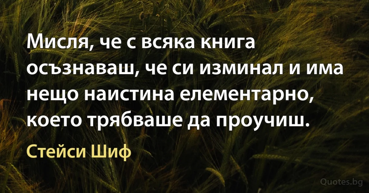 Мисля, че с всяка книга осъзнаваш, че си изминал и има нещо наистина елементарно, което трябваше да проучиш. (Стейси Шиф)