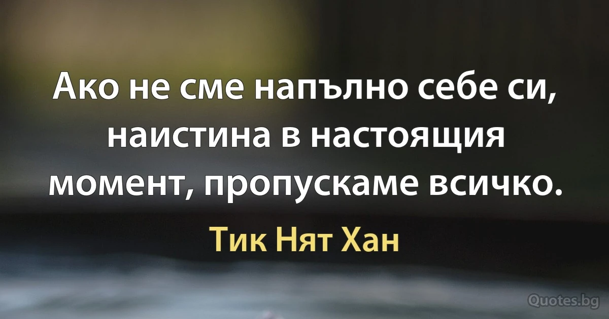 Ако не сме напълно себе си, наистина в настоящия момент, пропускаме всичко. (Тик Нят Хан)