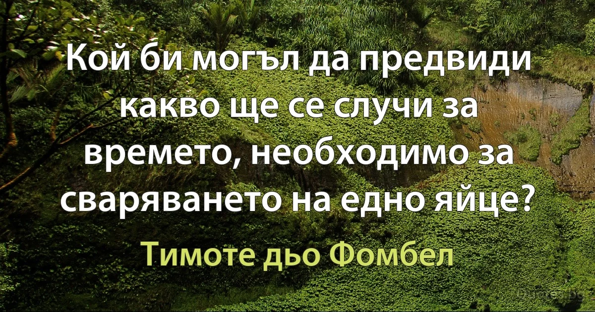 Кой би могъл да предвиди какво ще се случи за времето, необходимо за сваряването на едно яйце? (Тимоте дьо Фомбел)