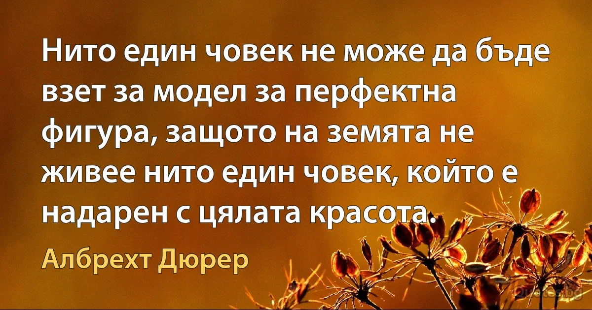 Нито един човек не може да бъде взет за модел за перфектна фигура, защото на земята не живее нито един човек, който е надарен с цялата красота. (Албрехт Дюрер)