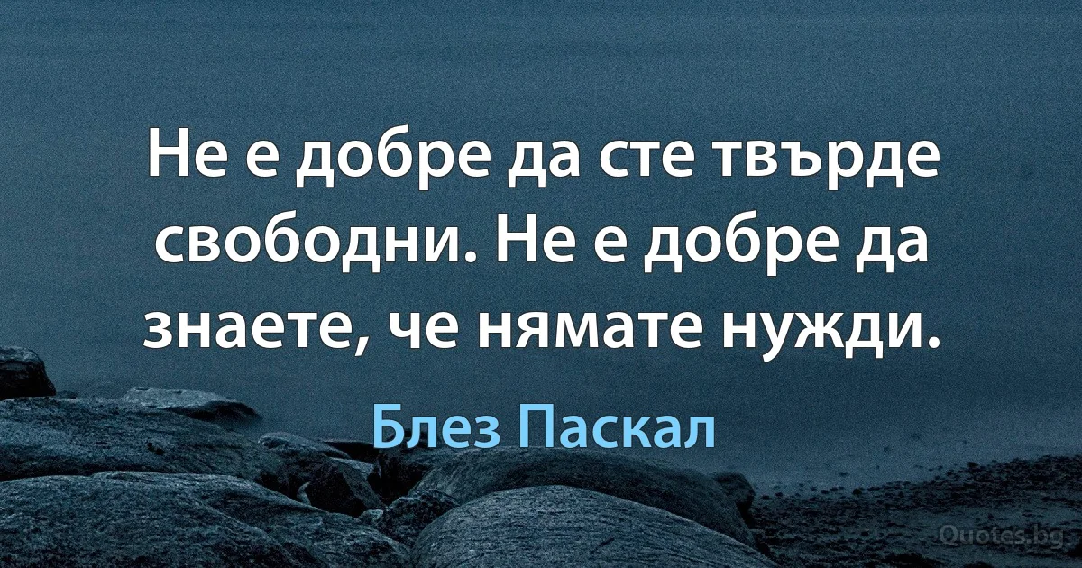 Не е добре да сте твърде свободни. Не е добре да знаете, че нямате нужди. (Блез Паскал)