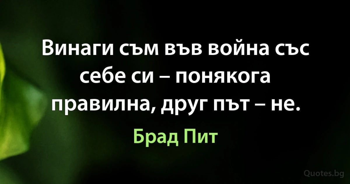 Винаги съм във война със себе си – понякога правилна, друг път – не. (Брад Пит)