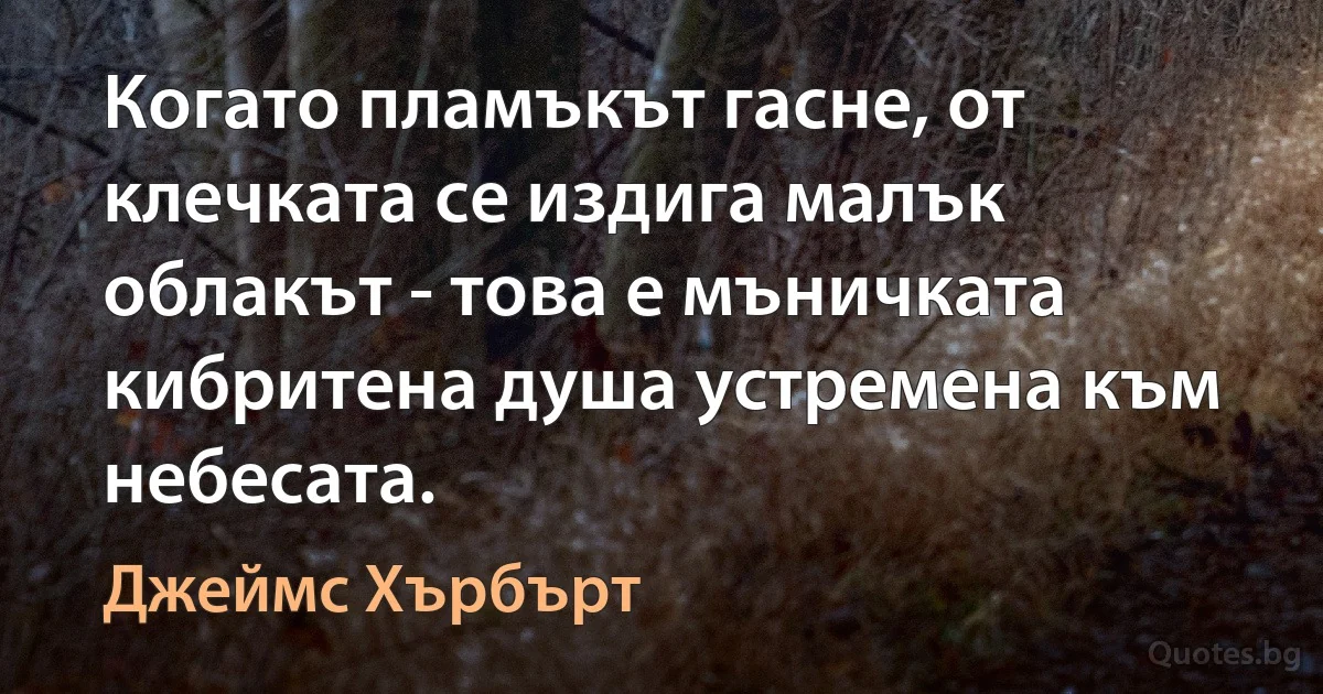 Когато пламъкът гасне, от клечката се издига малък облакът - това е мъничката кибритена душа устремена към небесата. (Джеймс Хърбърт)