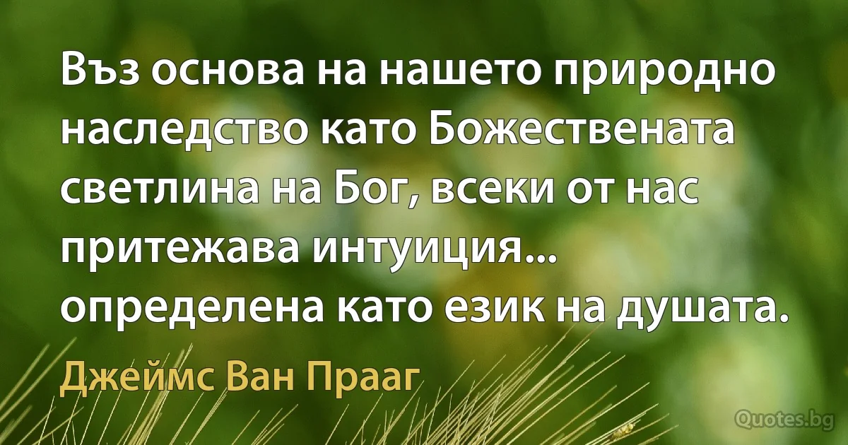 Въз основа на нашето природно наследство като Божествената светлина на Бог, всеки от нас притежава интуиция... определена като език на душата. (Джеймс Ван Прааг)