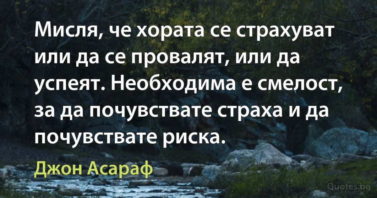 Мисля, че хората се страхуват или да се провалят, или да успеят. Необходима е смелост, за да почувствате страха и да почувствате риска. (Джон Асараф)