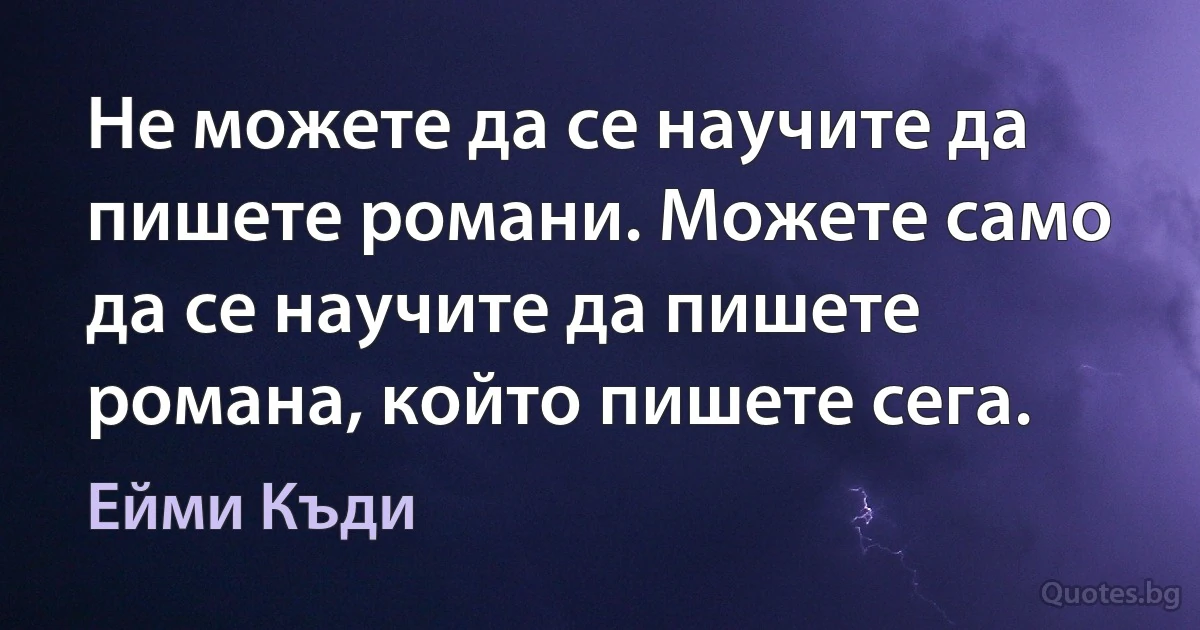 Не можете да се научите да пишете романи. Можете само да се научите да пишете романа, който пишете сега. (Ейми Къди)