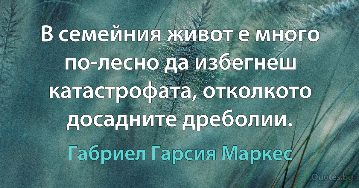 В семейния живот е много по-лесно да избегнеш катастрофата, отколкото досадните дреболии. (Габриел Гарсия Маркес)