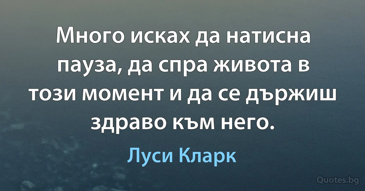 Много исках да натисна пауза, да спра живота в този момент и да се държиш здраво към него. (Луси Кларк)