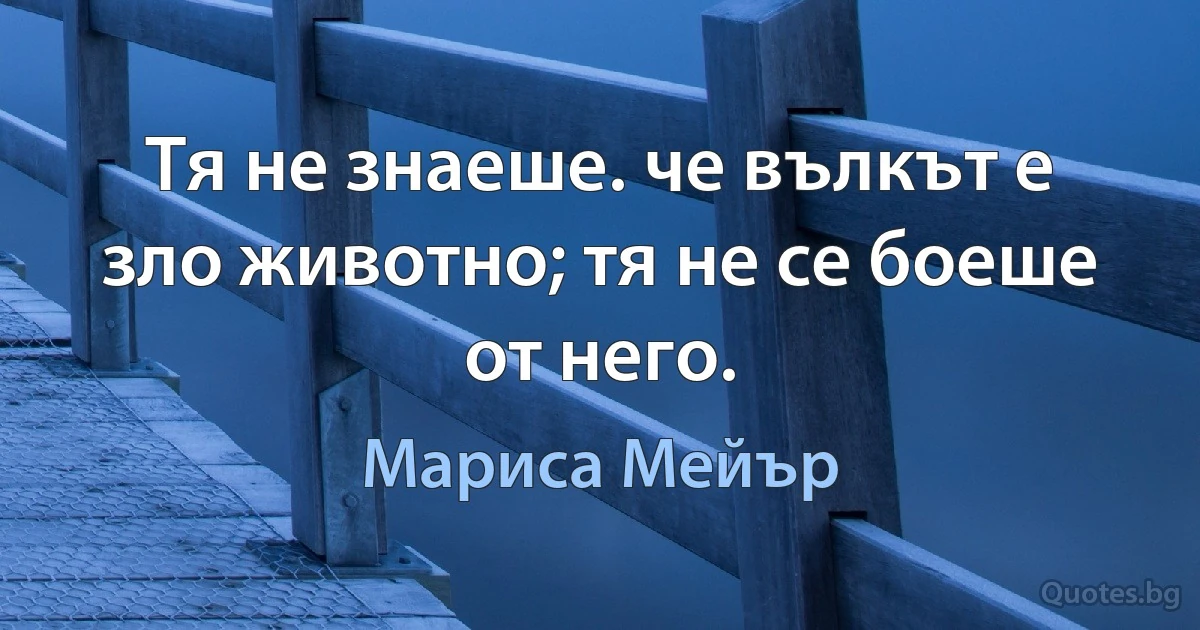 Тя не знаеше. че вълкът е зло животно; тя не се боеше от него. (Мариса Мейър)