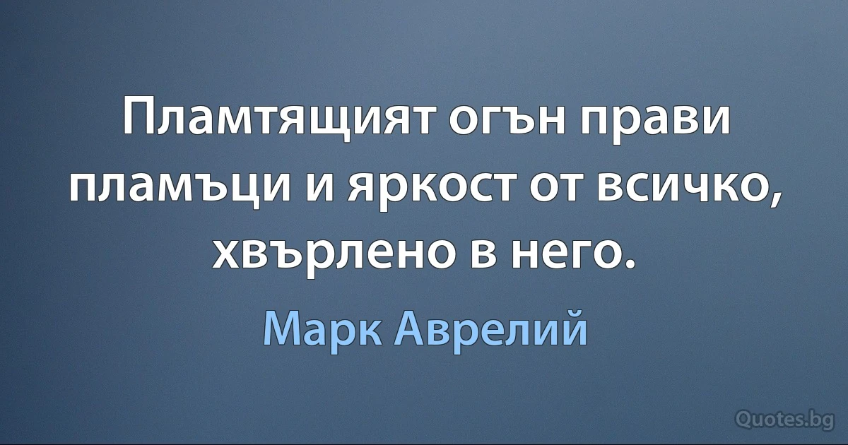 Пламтящият огън прави пламъци и яркост от всичко, хвърлено в него. (Марк Аврелий)