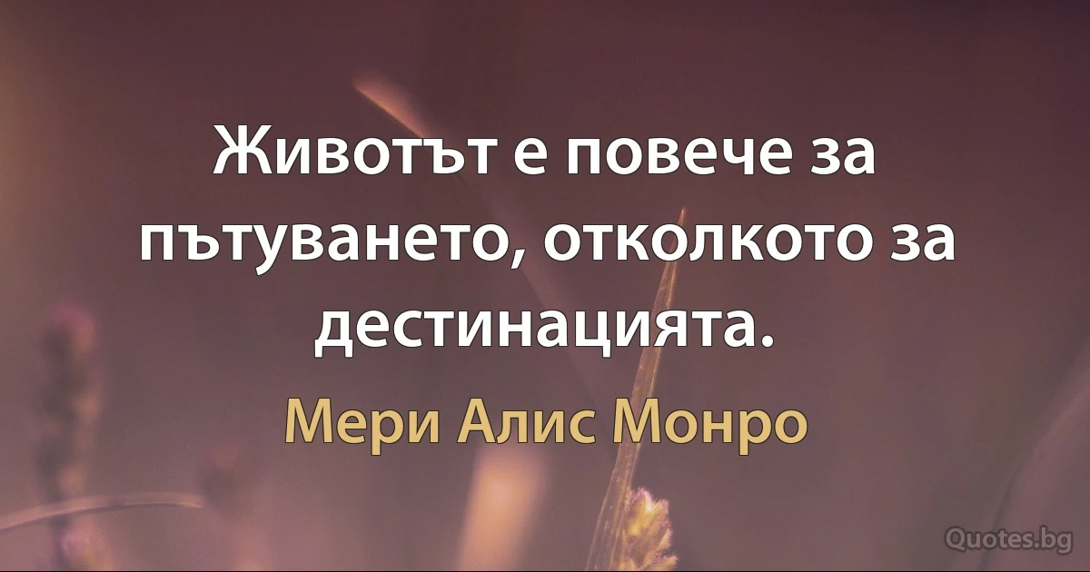 Животът е повече за пътуването, отколкото за дестинацията. (Мери Алис Монро)