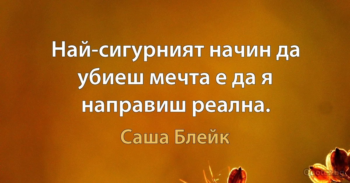 Най-сигурният начин да убиеш мечта е да я направиш реална. (Саша Блейк)