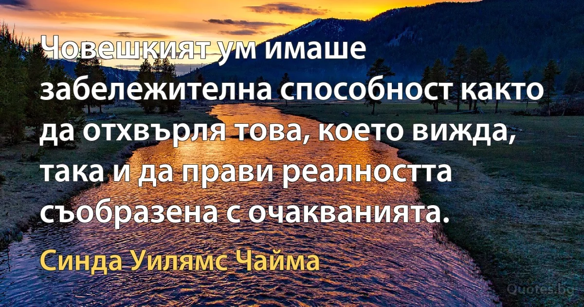 Човешкият ум имаше забележителна способност както да отхвърля това, което вижда, така и да прави реалността съобразена с очакванията. (Синда Уилямс Чайма)