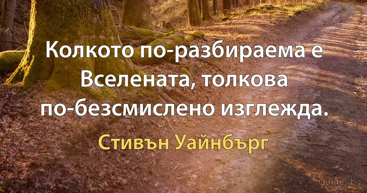 Колкото по-разбираема е Вселената, толкова по-безсмислено изглежда. (Стивън Уайнбърг)